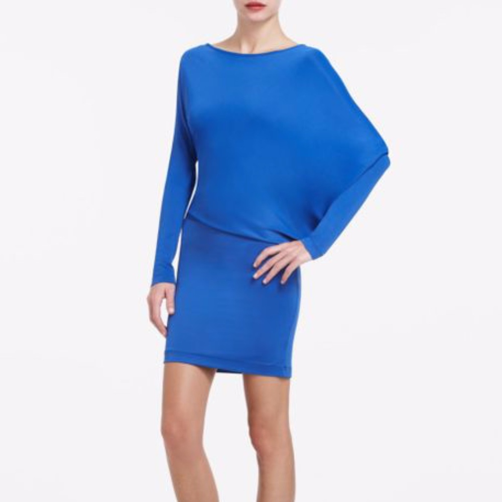 BCBGMaxazria Laheld Long sleeve Drape Cobalt Dress